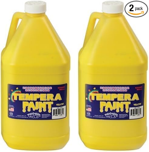 Constructive Playthings Gallon Tempera Paint, Drip-Free, Ready to Pour Yellow Paint with Rich, Creamy Consistency, Thick Formula, Classroom Art Supplies, Washable, Allergen-Free, All Ages (Pack of 2)