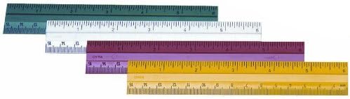 Charles Leonard Double Bevel Plastic Ruler, 6 Inches, Assorted Colors (9 Each Green/Red/Yellow/White), 36-Pack (80640)