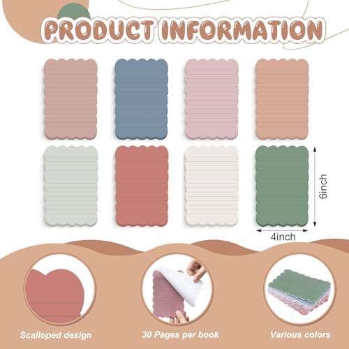 Eaasty 8 Pack Scalloped Sticky Notes Lined 4" X 6" Vintage Memo Pads