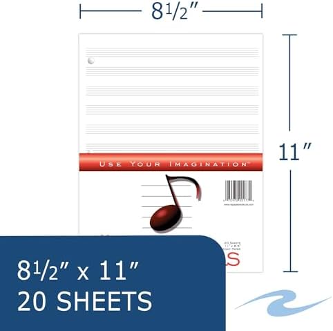 Roaring Spring Loose Leaf Music Filler Paper, 20 Sheets 8.5"x11" with 12 Staves of Music Lines, Heavyweight 24# Smooth White Paper, 3 Hole Punched (Pack of 1)