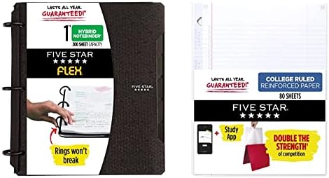 Five Star Flex Hybrid NoteBinder, 1” Binder with Tabs, Notebook and 3-Ring Binder All-in-One, Black and Five Star Loose Leaf Reinforced Filler Paper, 3 Hole Punched, College Ruled, 80 Sheets