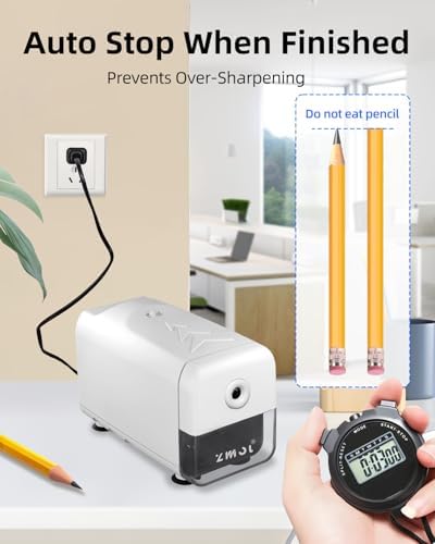 ZMOL Heavy Duty Electric Pencil Sharpener, Plug-in, 6.5-8mm, White