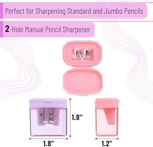 Mr. Pen- Manual Pencil Sharpener, 4 Pack, Colorful, Dual Holes | Compatible with Standard and Jumbo Pencils, Snap-on Lid, Colored Handheld Pencil Sharpener for Artists, Classroom