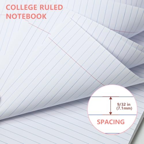 Pastel Pink Spiral Notebook, 1 Subject College Ruled, 10.5 x 8 in, 100 Sheets, 3-Hole Punched Perforated Pages, Flexible Plastic Cover, Double Pocket Folder for School Notes