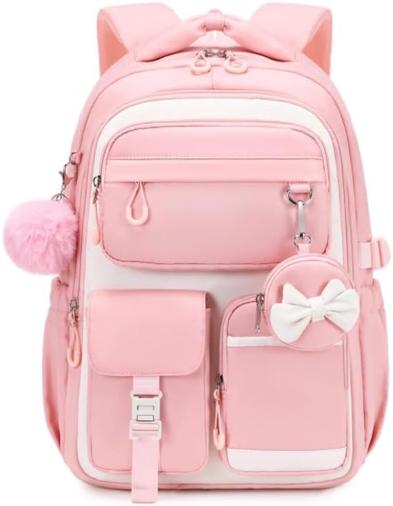 MUSEVOS Kids Backpack for Girls Aged 6-14, Kindergarten Elementary Middle School Backpack, Cute Bookbag Multi-Compartment, Water-resistant