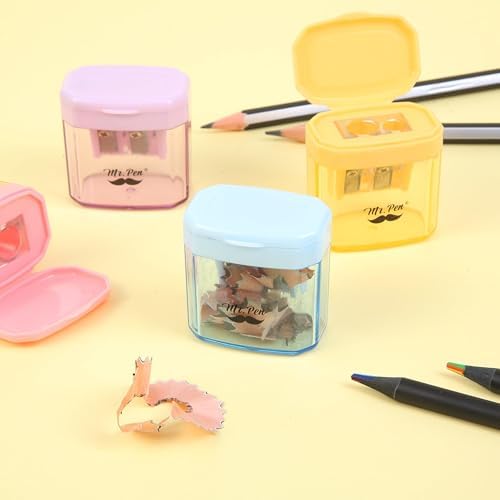 Mr. Pen- Manual Pencil Sharpener, 6 Pack, Colorful, Dual Holes | Compatible with Standard and Jumbo Pencils, Snap-on Lid, Colored Handheld Pencil Sharpener for Artists, Classroom