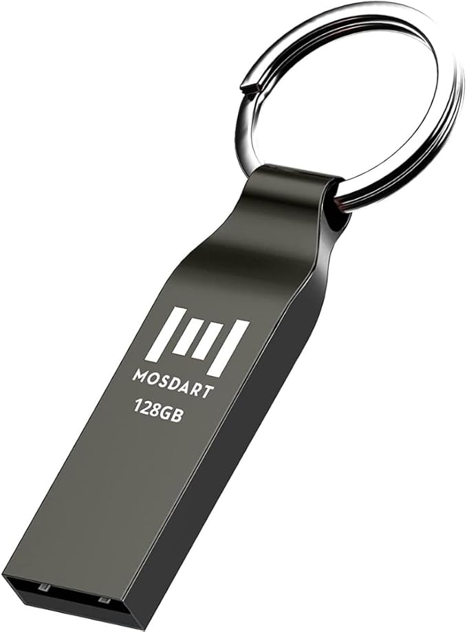 MOSDART Waterproof 128GB USB2.0 Flash Drive, exFAT Metal Memory Stick with Keychain, for System Back, Data Storage, Titan Gray