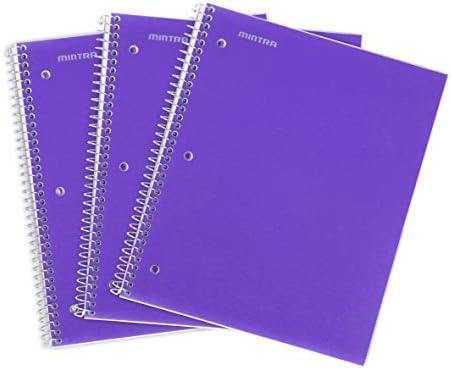 Mintra Office Durable Spiral Notebooks, 1 Subject, (Purple, Wide Ruled 3 Pack), 100 Sheets, Poly Pocket, Moisture Resistant Cover, Strong Chipboard back, For School, Office, Business,