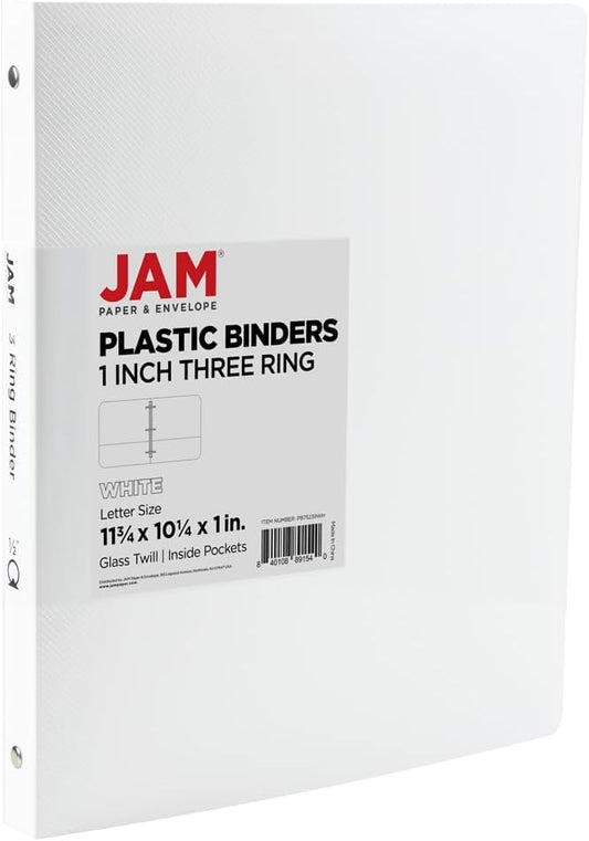 JAM PAPER Plastic 0.5 inch Binder - White 3 Ring Binder - Sold Individually