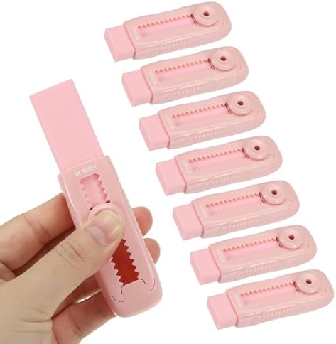 M&G 8 Pack Erasers, Pink Sliding Retractable Eraser Push Pull Cute Pencil Erasers Soft Large Easy to Clean with Plastic Sleeve for Sketching Drawing Artists Teacher Pencils, Pink