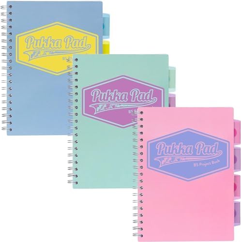 Pukka Pad 5 Subject Spiral Notebook 12-Pack - 200 Pages, 100 Sheets of 80GSM Paper with Repositionable Dividers & Perforated Edges for School & Office Planning & Organization - B5-7 X 10, Pastel