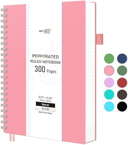 RETTACY Spiral College Ruled Notebook, 300 Perforated Pages (8.2" x 11.2")