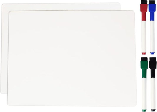 Double Sided Plain White Dry Erase Drawing Lapboard for Kids Students, 9 x 12 Inches W/ 4 Markers for Home/School (1 Piece/Set)
