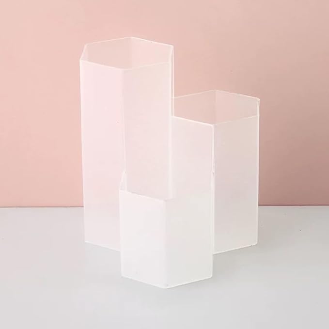 Pen Holder for Desk Pencil Organizer Beige Small Desk Organizer Cute Pen Holder for Office,School and Home (Transparent, Triangular)
