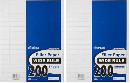 Top Flight Filler Paper, 8.5 x 11 Inches, Wide Rule, 200 Sheets (12803) White (Pack of 2)