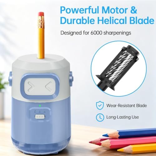 Electric Pencil Sharpener for Classroom Home, Automatic Colored Pencil Sharpener for Kids, Auto Stop for 6-8mm No.2/Colored Pencils, Cute Pencil Sharpener Battery Powered, School Supplies