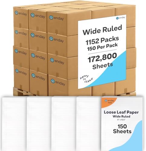 1152 Pack (Pallet) Loose Leaf Paper Bulk, 172800 Sheets, Wide Ruled, 150 Sheets Per Pack, 8 x 10.5", Pallet of Filler Paper, 3 Hole Punched, 4-7 Days Transit