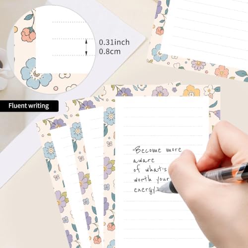 2 Pack Lined Sticky Notes 4x6 in, Cute Self-Stick Notepads with Lines, Large Memo Pads Strong Adhesive for Office, Home Cute Boho Flowers
