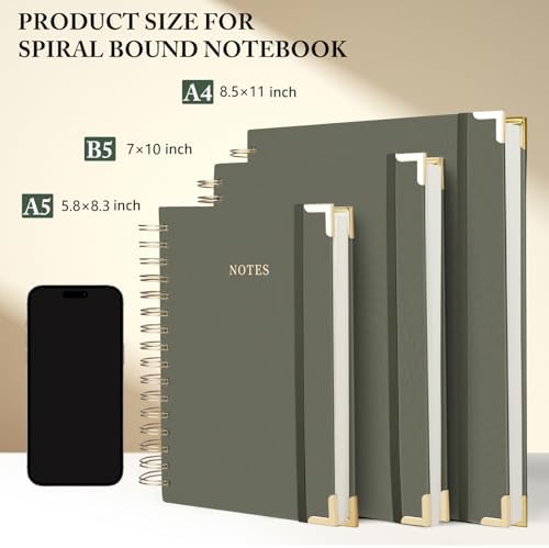 Spiral Notebook Journal, 328 Pages Linen Hardcover College Ruled Notebook, Lined Thick Journals for Women Men, B5 Thick Spiral Journal for Writing, 100GSM Paper, Cute Notebooks for Work School