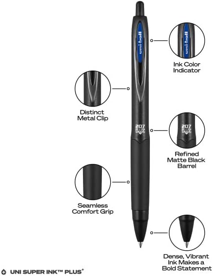 Uniball 207 Plus+ Retractable Gel Pens 12 Pack, 0.7mm, Blue