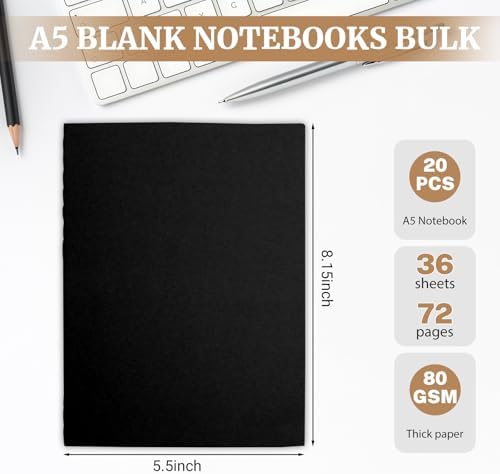 20 Pack A5 Kraft Notebooks Bulk, 8.15" X 5.5" Lined Journal Notebooks Black