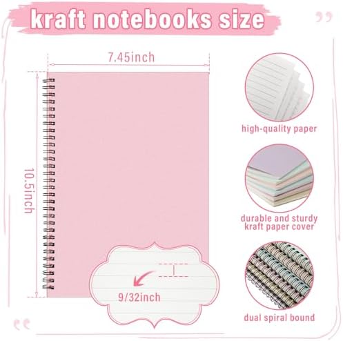 Fuutreo 6 Pack Spiral Notebook 10.5x7.45 Notebook,Macaron,Bright Colors