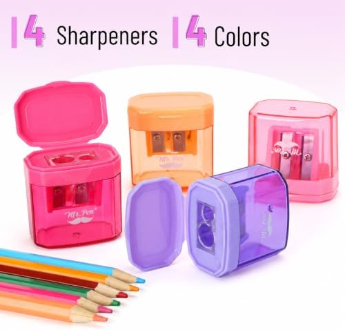 Mr. Pen- Manual Pencil Sharpener, 4 Pack, Colorful, Dual Holes