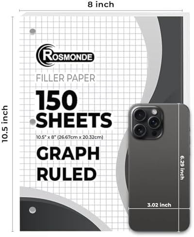 Rosmonde 90 Pack Graph Paper Bulk, 13500 Sheets, Bulk Loose Leaf Paper