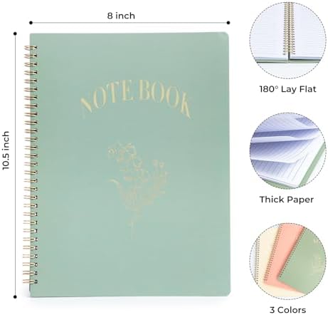 M&G Spiral Notebook Set of 3, Large Cute College Ruled Journal for Women, 100 Pages A4 8 x 10.5 Lined Page for Work, School & Note Taking
