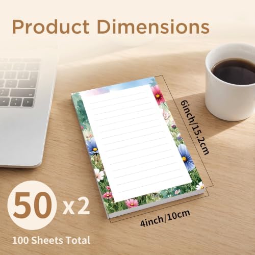Lined Sticky Notes 4x6 in, 2 Pack Large Cute Notepads with Lines, Bright Post Memo Note Pads Big Rectangular Sticky Notes for Office Flower Garden Watercolor