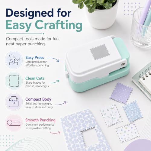 CYFUN DESIGN Stamp Punch, Stamps Cutter, Postage Stamps Punch, Stamp Puncher for Journaling, Lever Craft Hole Puncher, Perforated Craft Punches for Junk Journal & Scrapbooking Crafting Tools (Green)