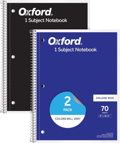 Oxford Spiral Notebooks, 1 Subject, College Ruled Notebooks for School, 8 x 10.5 Inches, 70 Sheets, Assorted Colors, Back to School Supplies (1002522), 2 Count (Pack of 12)