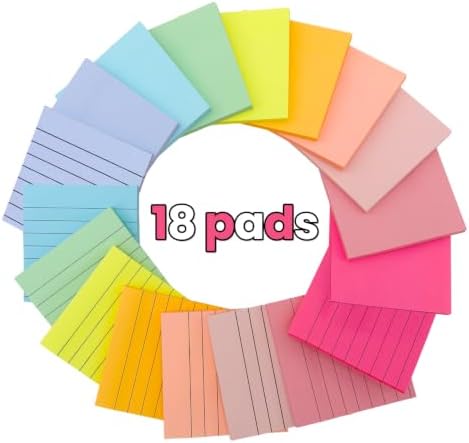 18 Pack Lined and Blank Pads 3x3 Sticky Notes Bulk Pack 9 Colors 1008 Sheets