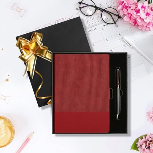 A5 Lined Notebook with Pen & Gift Box 216 Pages PU Leather Journals for Women Men 100GSM Thick Paper College Ruled Notebook for School,Travel,Business,Work,Home Writing