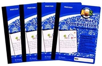 Mintra Primary Composition Notebook, 4 Pack, Blue Cover, 80 Sheets, 7.5in x 9.75in, 1/2 Sheet, Ruled with Drawing Area, Flexible Hardcover Journal, Grades K-2, School & Home Use
