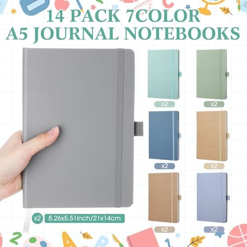 Laumoi 14 Pack Hardcover Lined Journal Notebooks Bulk,Classic Color,A5