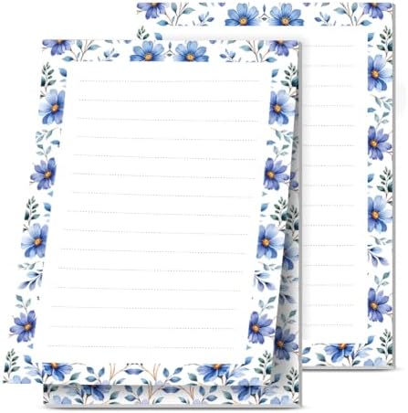 Lined Sticky Notes 4x6 in, 2 Pack Large Cute Notepads with Lines, Bright Post Memo Note Pads Big Rectangular Sticky Notes for Office Blue Cute Flowers