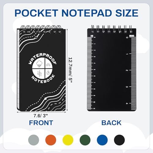 Thboxes 6-Pack Waterproof Pocket Notebook, 3" x 5" Top Spiral Small Notepad