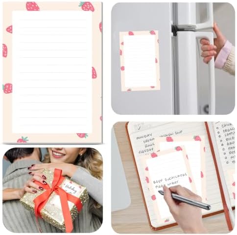 2 Pack Lined Sticky Notes 4x6 in, Cute Self-Stick Notepads with Lines, Large Memo Pads Strong Adhesive for Office, Home Cute Strawberry