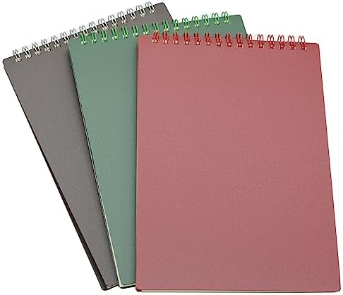 Yansanido Top Bound Spiral Notebook, 3 Pcs 3 Color A5 Size Thick Plastic Hardcover 8mm Ruled Paper 80 Sheets (160 Pages) Journal for School and Office Supplies (Dark Color)