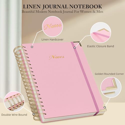 Spiral Notebook Journal, 328 Pages Linen Hardcover College Ruled Notebook, Lined Thick Journals for Women Men, A5 Thick Spiral Journal for Writing, 100GSM Paper, Cute Notebooks for Work School