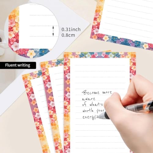 2 Pack Lined Sticky Notes 4x6 in, Cute Self-Stick Notepads with Lines, Large Memo Pads Strong Adhesive for Office, Home Colorful Small Flowers