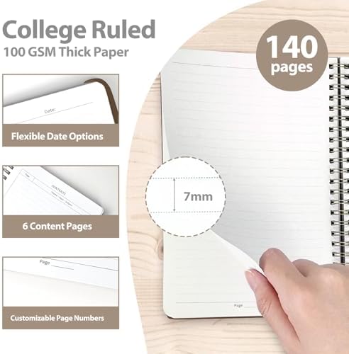 A5 Lined Spiral Journal Notebook, 146 Pages Hardcover Notebook with 100 GSM Thick Paper, Inner Pocket & Elastic Closure, 5.7" x 7.9", Notebooks for Work, School, College, Office, Journaling & Note Taking