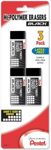 Pentel Hi-Polymer Block Eraser, Black, 3 Pack (ZEAH06BP3)
