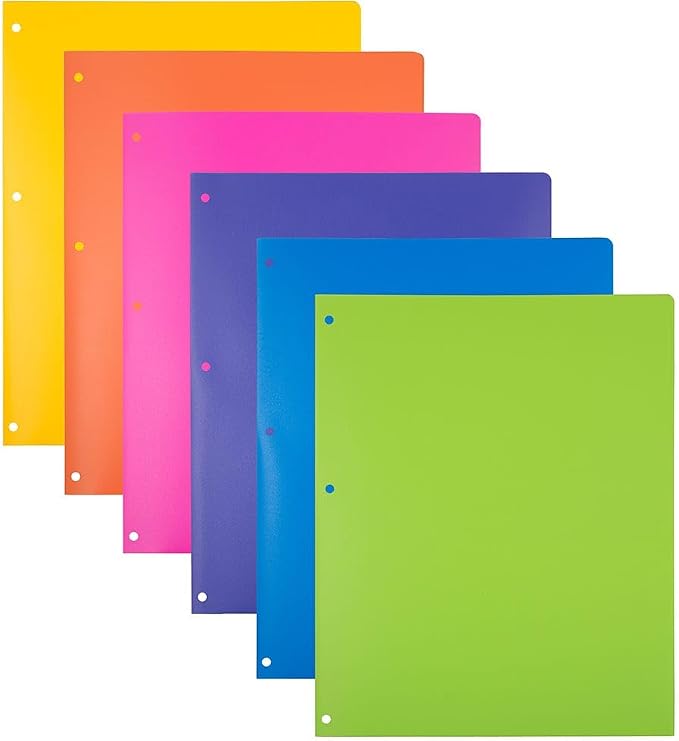 JAM PAPER Heavy Duty Plastic 3 Hole Punch Pocket Folders - Extra Tough School Folders - Assorted Fashion Colors - 24 Folders/Pack (4 Assorted Packs of 6)