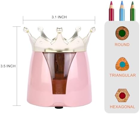 Automatic Electric Pencil Sharpener – 2AA Battery, Ideal for No.2 and Colored Pencils – Perfect for School, Home, Office, and Classroom Use – Crown Design (Pink)