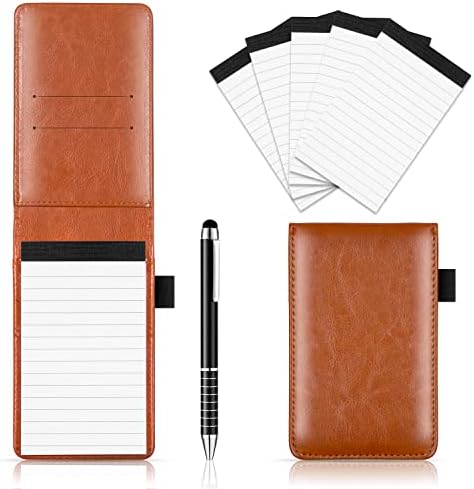 7 Pcs Small Pocket Notepad Holder Set, Pocket Notebook with pen for offices, schools, restaurants (Brown)