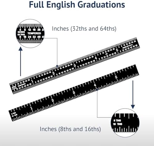 PEC Tools 6" Black Chrome Metal Ruler, Flexible, 4R Graduation