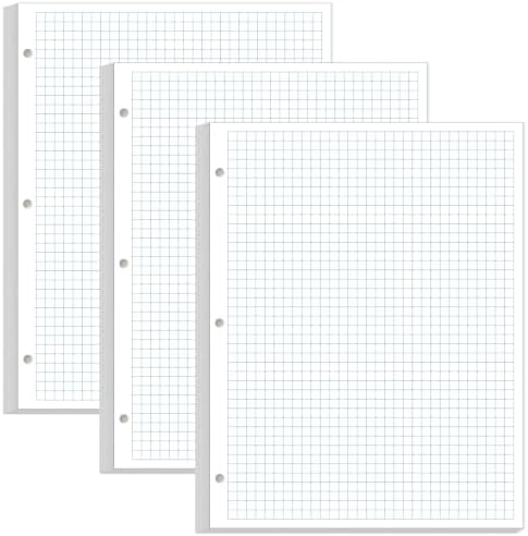 (3-Pack) Graph Filler Paper - 3-Hole Punched 4 x 4 Graph Paper, 8-1/2" x 11", 300 Sheets/600 Pages Loose-Leaf Grid Paper for Office/Home/School