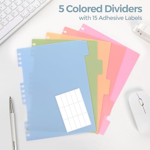 SKYDUE 5 Subject Notebook with Dividers and Tabs, 8" x 10" College Ruled Notebook for Work, 300 Pages Spiral Journal for Women, Blue
